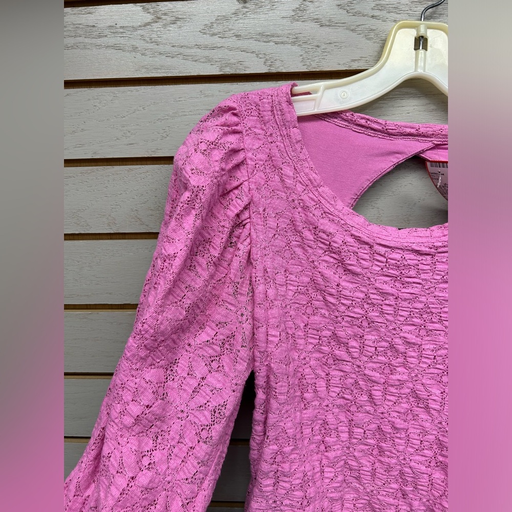 Free People Fuchsia Textured Long Sleeve Crop Top - Picture 4 of 7